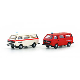 Set de 2 VW T3 Minibus pompier + police (CH) Set de 2 VW T3 Minibus pompier + police (CH)