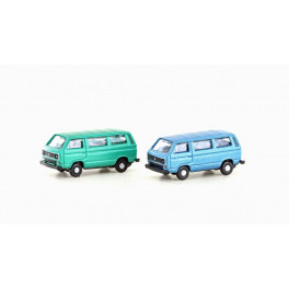 Set de 2 VW T3 Minibus vert + bleu, métallisés Set de 2 VW T3 Minibus vert + bleu, métallisés