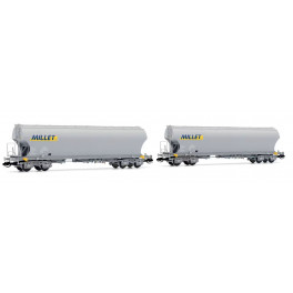 Set de 2 wagons céréaliers F-MSA à faces bombées MILLET - époque VI - Echelle TT - acompte pour réservation