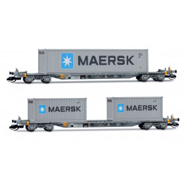 Set de 2 wagons porte-conteneurs Sffgmss MAERSK - époque VI - Echelle TT - acompte pour réservation