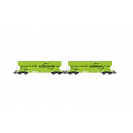 Set de 2 wagons céréaliers CZ-Interfracht à faces bombées Nacco, vert néon - époque VI - Echelle TT - acompte pour réservation