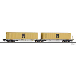 Wagon porte conteneurs double Sggmrs AAE, MSC - époque VI - Echelle TT Wagon porte conteneurs double Sggmrs AAE, MSC - époque VI - Echelle TT