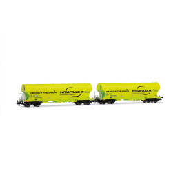 Set de 2 wagons c&eacute;r&eacute;aliers CZ-Interfracht &agrave; faces bomb&eacute;es Nacco, vert n&eacute;on - &eacute;poque VI - Echelle TT - acompte pour r&eacute;servation