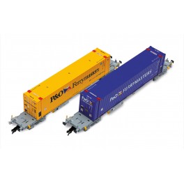 Set de 2 wagons porte-conteneurs Sffgmss MAERSK - &eacute;poque VI - Echelle TT - acompte pour r&eacute;servation