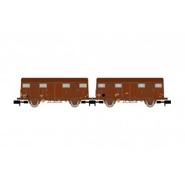 Coffret de 2 wagons Gs SNCF, livr&eacute;e marron, dont 1 avec feux de fin de convoi, &eacute;poque IV - Echelle  N - Acompte pour r&eacute;servation