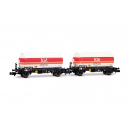 Coffret 2 citernes &agrave; gaz &agrave; 2 essieux, SNCF, AGA Progas, &eacute;poque IV - Echelle  N