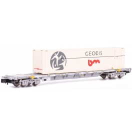 Wagon porte conteneurs Sgss Novatrans, conteneur Geodis, &eacute;poque V-VI - Echelle N
