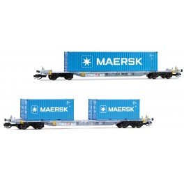 Set de 2 wagons porte-conteneurs Sffgmss SNCF, MAERSK - &eacute;poque VI - Echelle TT
