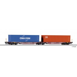 Wagon porte conteneurs double Sggmrss 578.0 ČD Cargo - &eacute;poque VI - Echelle TT