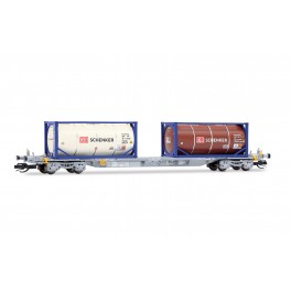 Wagon Porte-conteneurs Sffgmss SNCF, 2 conteneurs p&eacute;troliers "DB Schenker", &eacute;poque VI - Echelle TT